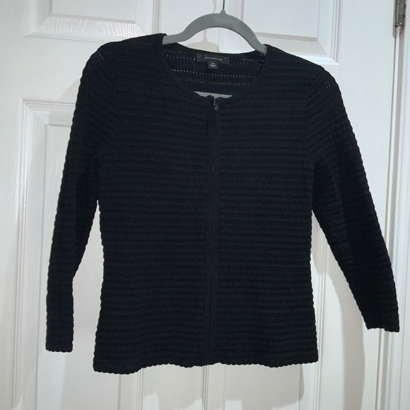 Ann Taylor zip front open knit cardigan sweater Sz XS crochet open work msr - Picture 1 of 5